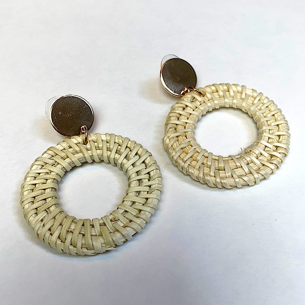 NEW Boho Rattan Wicker Circle Earrings